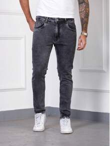 Calça Jeans Masculina Clement com Elastano  Todos  Verão    Ajuste Regular    Bolso  Zíper  Cordão - Cinza pedra - Visão 3