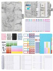 38 件 A6 PU 皮革预算夹笔记本钱包收纳袋，带现金信封、预算表、自粘标签、文具用品、学校用品、返校用品 - 灰色 - 查看 2