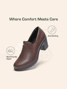 Women's Chunky Low Block Heel Pumps Comfort Oxfords Shoes Casual Loafers - Màu nâu  Mocha - Xem 4