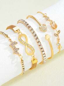 5件套时尚优雅郁金香、无限符号、蝴蝶锆石镀金手链套装