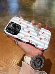 1pc Fashionable Minimalist Striped Sailboat Pattern Shock-Proof, Anti-Slip, Soft TPU + PC Hybrid Material Phone Case, Compatible With Apple 11/12/13/14/15/16/16 Plus/16 Pro/16 Pro Max - Multicolor - View 5