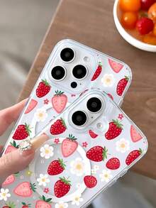 Pink Strawberry Flowers Pattern Premium Magnetic Phone Case For Compatible With IPhone 16/16e/15/14/13/12/11/ProMax/Pro/Plus/XSMax/XS/X, For Compatible With Samsung Galaxy S22/S23/S24/S25/Plus/FE/Edge/Ultra,Fashion Female Summer Unique Android Y2k Cases Transparent Shockproof Anti-Drop Ultra-Thin Design Acrylic+Tpu Hard Back Non-Yellowing Clear Protection Cover Men Casing Girl Women Ultimate Protective Fundas Para Protectores De Celulares Accessories Friend Gift Aesthetic Protector Forro De Teléfono - 無色 - 查看 5