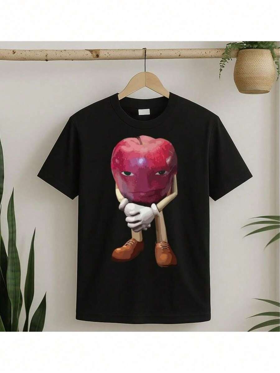 Retro Apple Design Men T-Shirt Meme Funny T Shirt Women Graphic Harajuku Streewear Clothes Causal Female Y2K Tops Tee - Black - View 1