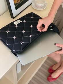 蝴蝶结刺绣笔记本电脑包,适用于 MacBook 13/14 英寸 15/15.6 英寸,笔记本电脑单肩包笔记本电脑包女士保护套大学必备品返校笔记本电脑套秋季大学必备品 - 彩色 - 查看 9