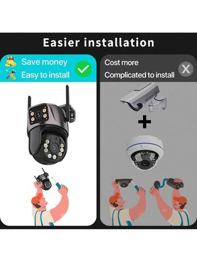 8MP Dual Lens Ultra HD PTZ Camera, 360° Rotation, AI Human Detection, Full Night Vision, Siren Alarm, Two Way Audio, WiFi/Mobile Remote, IP66 Waterproof, Outdoor, Home Business view 8