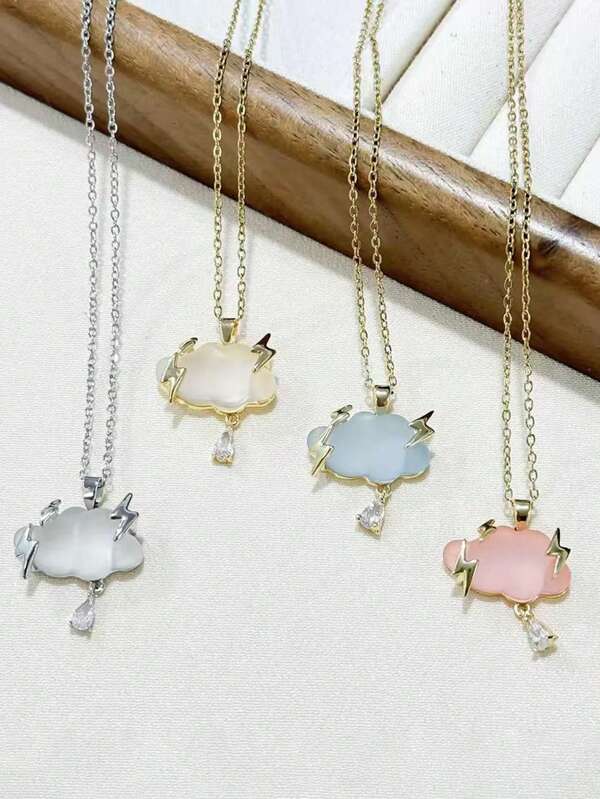 Collier élégant pour femme - Design foudre, goutte de pluie et nuage, en cuivre avec zircone cubique synthétique | Parfait pour le Mardi Gras, les anniversaires et les fêtes | Cadeau unique pour les meilleures amies