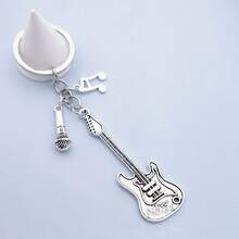 1 chiếc móc khóa unisex dành cho người yêu nhạc, hình đàn guitar, nốt nhạc, kèn trumpet, piano, micro, nhạc cụ, phụ kiện DIY, quà tặng lễ hội âm nhạc, móc khóa túi xách, phụ kiện móc khóa ví, móc chìa khóa phong cách Y2K Gothic - Bạc - Xem 9