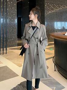 New Trench Coat Outerwear Autumn Jacket Long Coat Women's Tops Large Size Autumn Trench Coat Korean Fashion - 灰 - 查看 6
