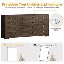 LIZHOUMIL 12 Drawers Wood Dressers For Bedroom,16" Wide TV Stand Dresser For 65 Inch TV,Long Wooden Dresser For Living Room, Hallway - màu nâu - Xem 5