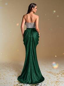 Vestido de noche con corsé con lentejuelas plateadas sin tirantes, vestido de sirena formal sexy para mujer, vestido de gala brillante, vestido de lujo para gala, vestido largo con cuentas sin hombros, vestido maxi ajustado para alfombra roja