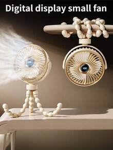 1 Ventilador recargable con forma de pulpo, se puede sostener/colgar/enrollar/poner de pie, adecuado para el hogar/transporte/exterior/ciclismo/adultos/niños, ligero y bonito, portátil y práctico, trípode multifuncional, se puede girar a la izquierda y a la derecha a voluntad, hay un ligero ruido, se debe cargar antes de recibir - Pantalla digital - Ver 3