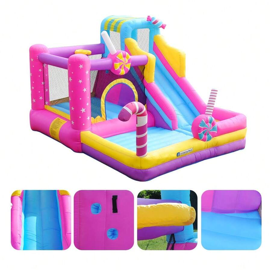 Castillo hinchable grande, equipamiento para parques infantiles aéreos, piscina grande, equipamiento para parques infantiles grandes, toboganes, toboganes acuáticos, piscina de bolas, estructura para saltar, equipamiento para parques infantiles aéreos grandes, color rosa, toboganes, soplador. - Rosa Pálido - Ver 1