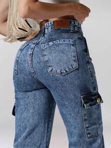 Milimetrica Premium Comfortable Wide Leg Cargo Jeans - Carga veteada - Ver 6