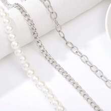1 Set Multi-Layer Chains Faux Pearl Versatile Body Chain Punk Style Jeans Waist Chain - Silver - View 4