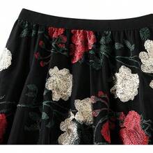 Women's A-Line Fairy Patterned Elastic Waist Ruffle Tulle Layered Midi Skirt - Hoa thêu - Xem 2
