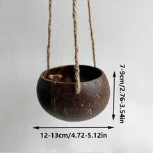 Maceta colgante de cáscara de coco, cáscara de coco natural, pulida a mano, cuerda para colgar, maceta, decoración retro de granja y restaurante, soporte para plantas, maceta para flores, canasta para flores - Café integral - Ver 11