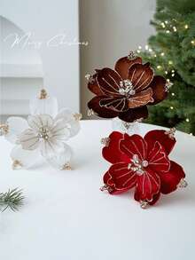 1pc Christmas Poinsettia Glitter Faux Flowers Elegant Christmas Artificial Flowers For Xmas Wreath Floral Decorations Luxury Xmas Tree Topper Christmas Tree Ornaments Holiday Home Party Decorations Home Decor Christmas Decorations Room Decor Winter