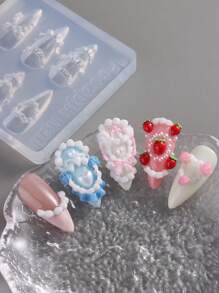 1件套浮雕法式蛋糕奶油美甲雕刻模具蝴蝶结蛋糕蕾丝裙奶油条纹蝴蝶结设计DIY小清新情人节美甲脱模工具美甲沙龙用品工具 - 無色 - 查看 10