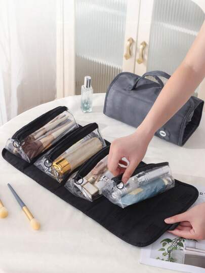 1 pieza Bolsa de maquillaje, bolsa de aseo para mujeres, organizador de maquillaje plegable y resistente al agua con asa, gran capacidad con cremallera y compartimentos, bolsa de cosméticos portátil con bolsillo interior desmontable y transparente, organizador multifuncional para baño, escuela, dormitorio, universidad, crucero, gimnasio, piscina, vacaciones, regreso a clases, artículos de viaje para chicas y adolescentes, bolsa de ducha ligera para viajes de negocios, vacaciones, campamento, senderismo, spa, regalo para ella