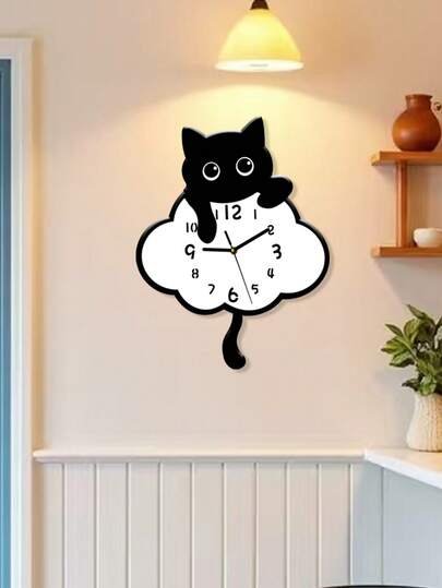 Pc, Unique Lovely Kitten Wand Clock, Tail Swinging Function, Silent No Ticking, Room ation, Living Kitchen s. Home ations view 9