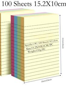 100/200 fogli Notes adesivi a righe di 4 colori, portatili, per studenti, marcatori per note scritte, notes adesivi, facili da applicare, blocchetti per ufficio, casa, scuola, in due formati grande e piccolo, accessorio utile per ufficio, forniture scolastiche, di ritorno a scuola