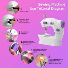 IAGREEA迷你电动缝纫机，6V直流便携式缝纫工具，带自动绕线器、脚踏板和夜灯 | 两档速度，适用于1-5层布料 | 旅行、宿舍、房车和家庭使用的理想之选 | 可用于纽扣修补、缝边、DIY手工 | 节日礼盒套装，包含8个线轴、剪刀和卷尺