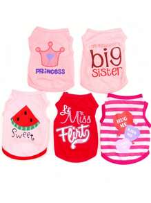 5pcs Breathable & Comfortable Pet Summer Vest, Polyester Knitted, Suitable For Small To Medium Dogs And Cats