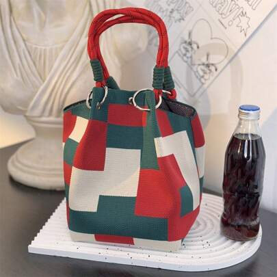 New Year And Christmas Knitted Magnetic Buckle Large-Capacity Handbag