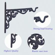 YMAISS 2 Packs Cast Iron Plant Hangers Outdoor HooksHanging Plant Bracket Heavy Duty Garden Planter Hooks Decorations Wall Mount For Flower Basket Lantern Bird Feeder Rustic Black