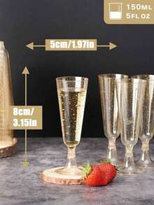 1/5/10pcs Champagne Flutes,Reusable Plastic Gold Glitter Champagne Flute Glasses,Cocktail Glasses,Wedding Toasting Cups,Wedding Toasting Cups,For Party Bar Cocktail Cups,Bulk Gold Plastic Tumblers, Fancy Party Cups For Cold Drinks,Party, Wedding And Large Events Back To School