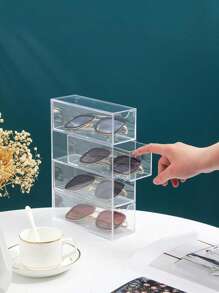 1 pieza Organizador de escritorio de acrílico con 4 compartimentos, organizador vertical para maquillaje, cuidado de la piel, gafas de sol y almacenamiento de artículos de papelería