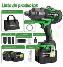 2100 N.m Llave De 3/4 Impacto Inalámbrica Electrica 2batería,Herramientas domésticas,Llave eléctrica,Llave eléctrica doméstica,Llave de tubo - Verde - Ver 2