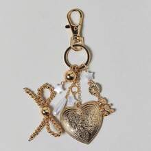 New Fashionable Evil Eye Metal Geometric Heart Pendant Keychain Bag Charm - Boho Chic Accessories For Purse, Keys & Backpack - Màu be - Xem 2