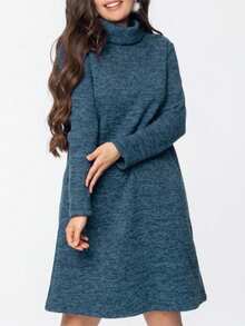 فستان كنزة صوفية أنيق ذو تصميم مناسب مع أكمام طويلة وياقة عالية جديد