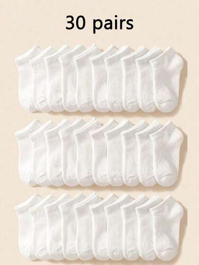 1/10/15/20/30 Pairs Kids Solid Color Classic Casual Sports Socks, Comfortable Breathable, Suitable For Daily Wear And Back To School Season