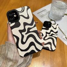 DDesigned For IPhone 12 Phone Case Soft PU Leather TPU And Cute Art Wavy Painted For Women Girls Slim Protective Shockproof Compatible With IPhone 12 Beige 7001 - Màu be - Xem 5