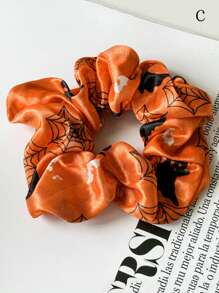 1pc Halloween Hair Scrunchies, Pumpkin Skull Design Hair Tie, Spooky Theme Hair Accessories, Scrunchies Hair, Hair Tie ,Hair Accessories, Ponytail Holders, Hair Elastics, Hair Rubber Bands ,Halloween Costumes Holiday Essential