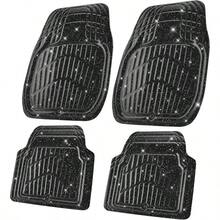 Shining Glitter Car Floor Mats 3D Leather Waterproof All Weather Universal Trim To Fit AntiSlip Safety Light Easy Clean Install Fit For SUV Truck Auto Sedan Van 4 Piece Black Glitter - AllBlackGlitter - View 1