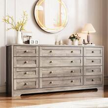 LIZHOUMIL 12 Drawers Wood Dressers For Bedroom,16" Wide TV Stand Dresser For 65 Inch TV,Long Wooden Dresser For Living Room, Hallway - Xám - Xem 1