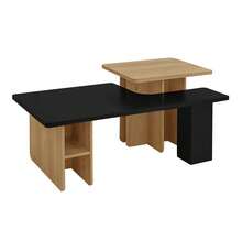 MERAX Set Of 2 Nesting Coffee Tables Farmhouse,Rectangle Coffee Table Living Room,Wood Finish Coffee Table Set, Small Coffee Tables, Sofa Side Table For Living Room, Black - Black - View 7