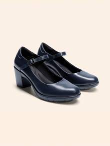 Women's Chunky Low Block Heels Pumps Mary Janes Closed Round Toe Comfortable Elegant Solid Color Dating Vacation Classic Dress Work Shoes - Màu xanh hải quân - Xem 9