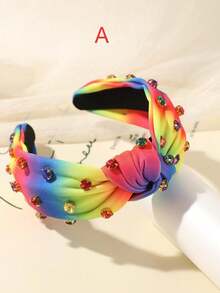 1 件多巴胺彩虹条纹水钻扭纹头带，休闲百搭面料发饰，适合日常生活、街头服饰、骄傲月装饰、发带、发箍、发饰