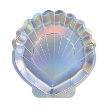 10pcs Iridescent Shell Design Paper Plates, Mermaid Theme Party Supplies, Tableware For Birthday, Holiday, Underwater Party