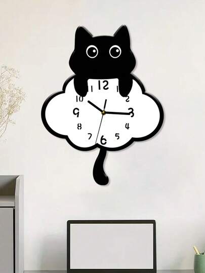 Pc, Unique Lovely Kitten Wand Clock, Tail Swinging Function, Silent No Ticking, Room ation, Living Kitchen s. Home ations