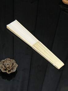 2pcs Silk Hand Fans, Decorative Solid Color Cloth Fans, Wedding Gift, Folding Bamboo Fans, DIY Desktop Hanging Decor - Beige - View 4