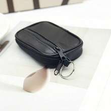 1PCS[Leather Wallet] Black Leather Square Wallet | Coin Purse For Men With Card Holder, Cash Compartment And Zippered Small Pouch