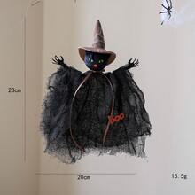 1 pieza Adorno de Halloween: En forma de un gato negro y una calabaza, con un sombrero de mago a cuadros y una capa de lino con flecos, la palabra "Boo" ilumina el ambiente; Sombrero de mago con patrón de cuadrícula + Capa de lino con flecos, diseño de gato negro y cara de calabaza, control de detalles y éxtasis; Gato negro (capa negra con ojos verdes), Calabaza (capa naranja + personaje Boo), el sombrero de mago con patrón de cuadrícula es súper elegante