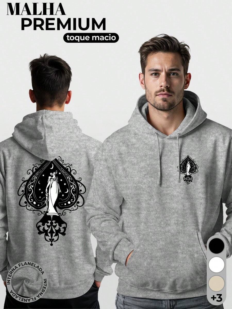 Moletom Masculino Blusa De Frio com Capuz e Bolso Canguru Estampado Queen Sword - Cinza - Visão 1
