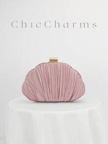 褶皱缎面设计盒形晚宴手包、宴会包、礼服包、舞会礼服手提包、链带包、婚礼钱包