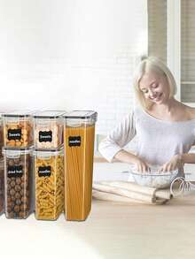 48pcs Sealed Food Storage Containers With LIDS - Lunch Boxes Ideal For Organizing And Storing Grains, Rice, Pasta, Tea, Nuts And Coffee Beans In A Kitchen Pantry - Can Be Used For Dishwasher Washing, Including Labels And Markers - Black and White - View 4